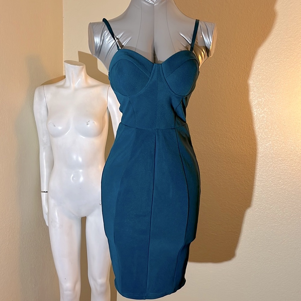Deep teal body con dress, S
